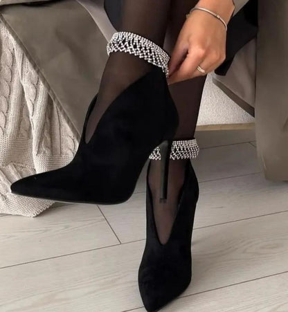 Light luxury rhinestone high heel boots